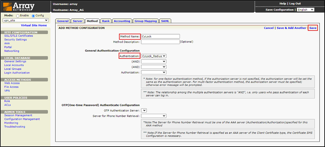 Clicking on Add Radius Server